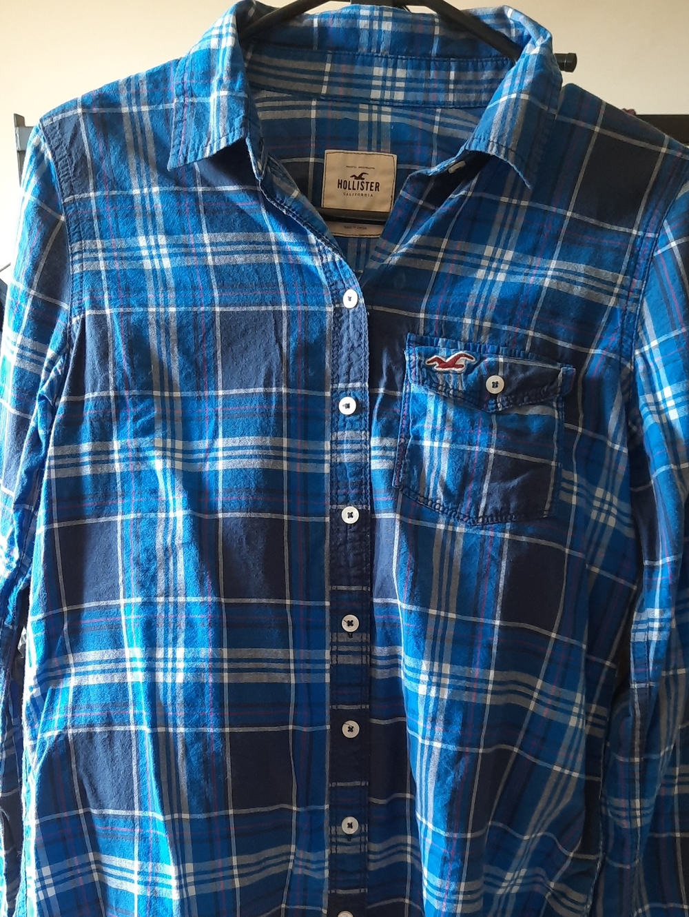 Hollister Blue Plaid Cotton Button-Down Shirt - Men's